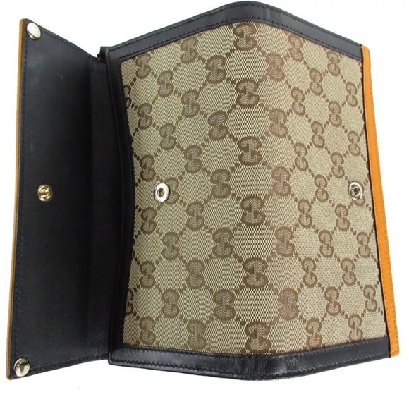 Auth GUCCI Long Wallet Orange x Black x Brown GG canvas/leather - Picture 5 of 10
